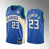 Men's Milwaukee Bucks #23 TyTy Washington Jr. Blue 2023-24 City Edition Stitched Basketball Jersey Dzhi,baseball caps,new era cap wholesale,wholesale hats